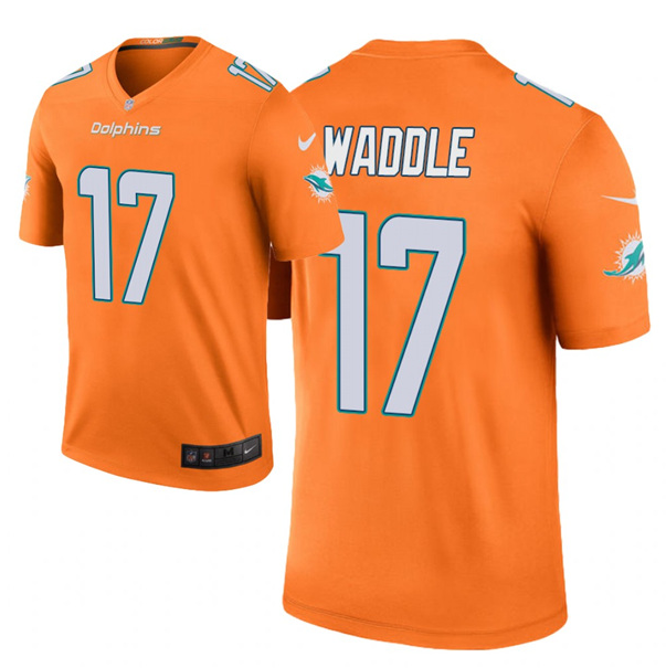 Men's Miami Dolphins #17 Jaylen Waddle Orange NFL 2021 Draft Vapor Untouchable Limited Stitched Jersey
